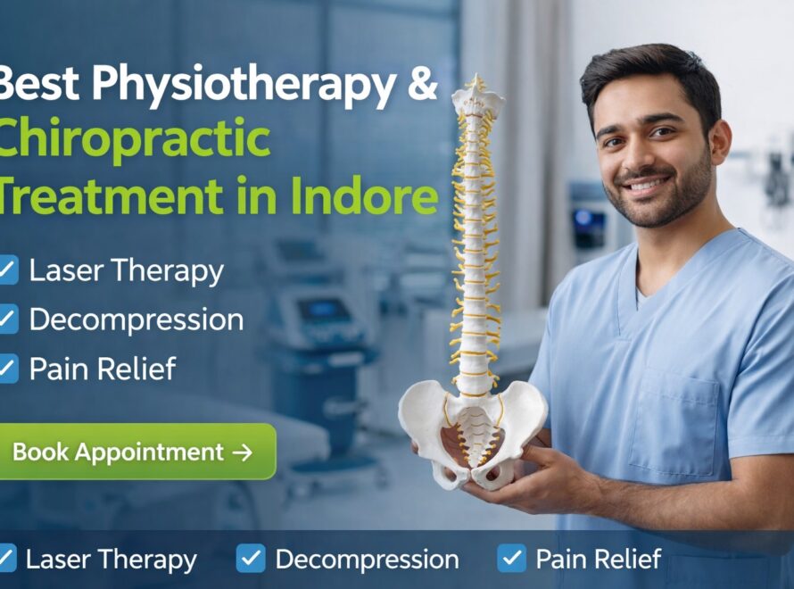 Top physiotherapy clinic in Indore with expert physiotherapist using spine model for pain treatment