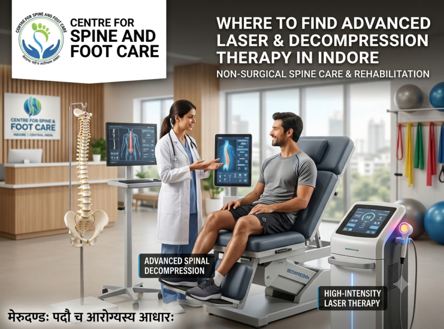 Centre for Spine and Foot Care clinic in Indore offering non-surgical spinal decompression therapy and high-intensity laser treatment for chronic back pain.